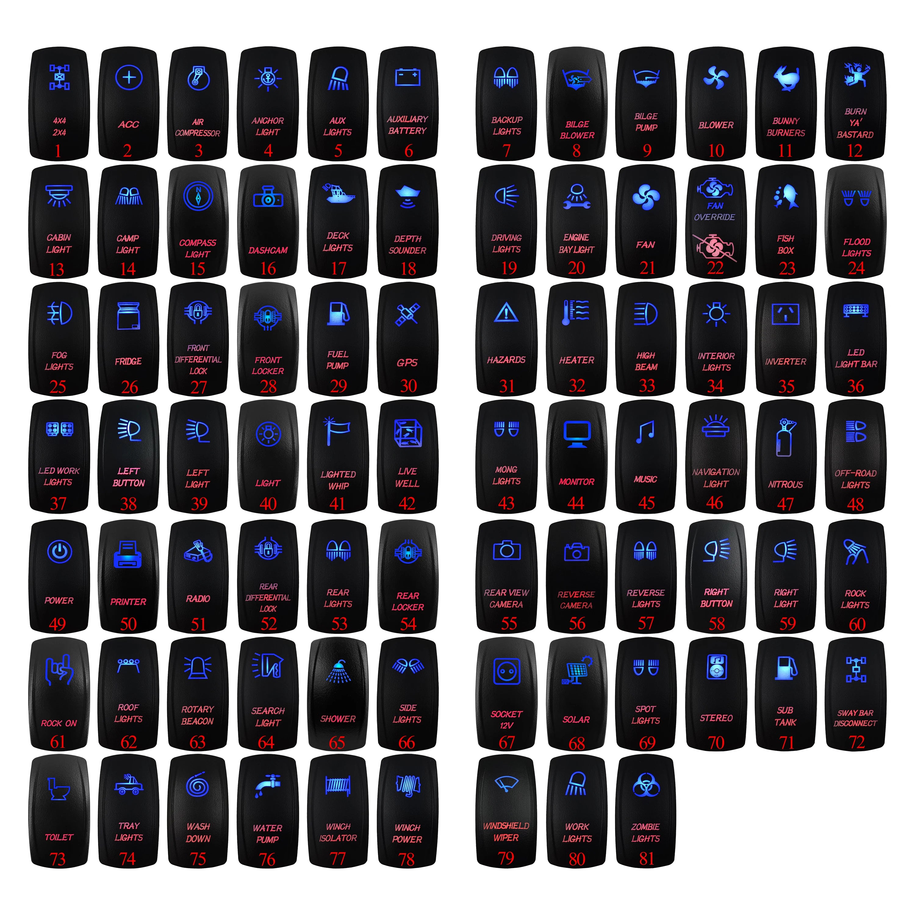 Waterproof 5 Pins SPST On/Off Rocker Switch Blue & Red Led 20A/12V 10A/24V Toggle Switch GPS for Cars,Trucks, RVs, Boats