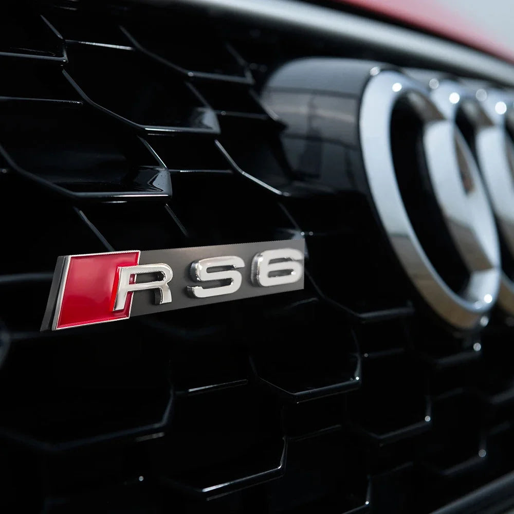 3D ABS For Audi RS6 RS4 RS3 RS5 RS8 RS7 Emblem Car Front Grille Badge Logo Decoration Stickers Exterior Modification Accessories