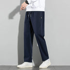 Pantalones de seda de hielo para hombre, novedad de verano 20225, pantalones informales de negocios finos negros y grises, pantalones de chándal de pierna recta transpirables elásticos para exteriores