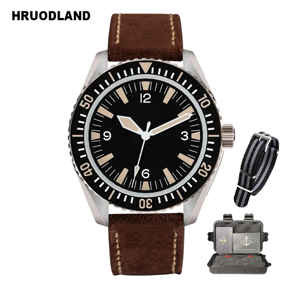 Hruodland F025 Retro Sport Men Watch HZ2565 Automatic Mechanical Stainless Steel Leather Strap Diving  reloj hombre watch for me