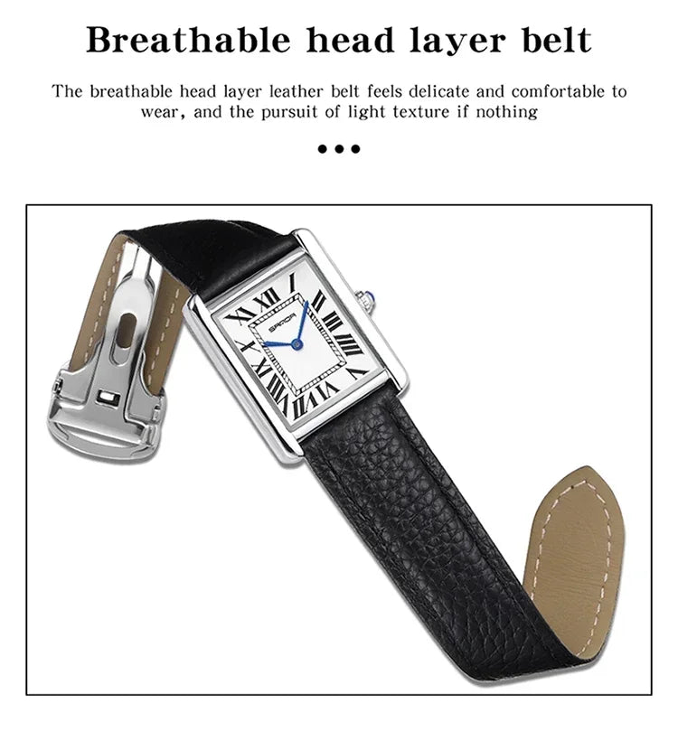 SANDA 9031/1108 Resistant Leather Strap Square Dial Waterproof Sport Casual Women Men Quartz Watches Reloj Luxury Couple Watch