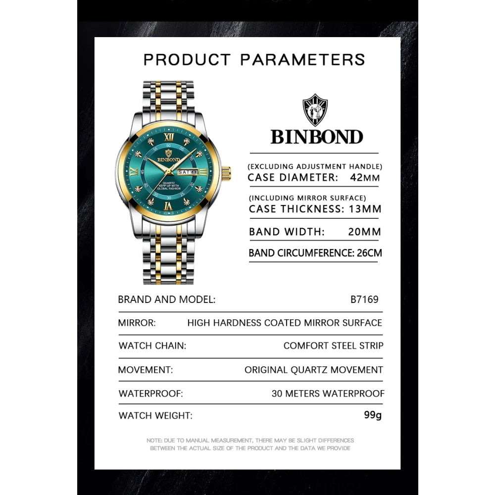 BINBOND Top Brand Luxury Fashion Watch Men 3ATM Waterproof Date Clock Sport Watches Mens Quartz Wristwatch Relogio Masculino