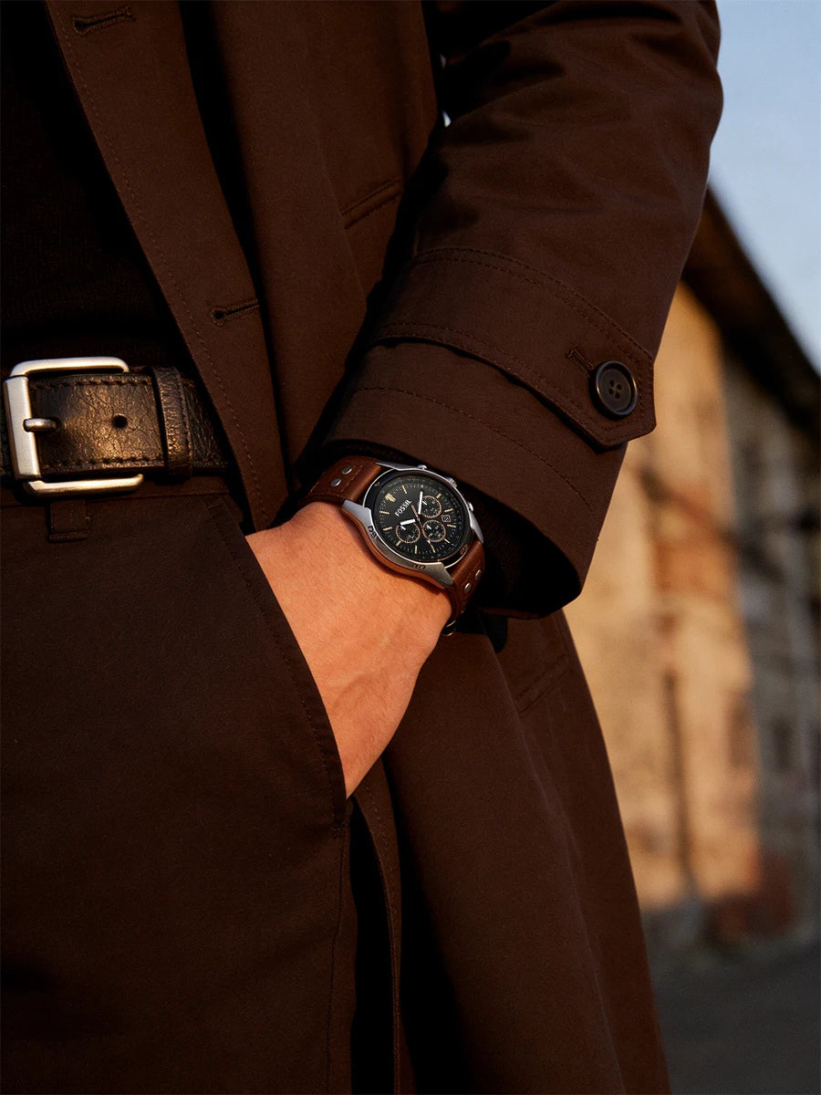 Fossil Coachman CH2891 Mens Watch Chronograph Black Dial Genuine Brown Leather Strap Sport Quartz Wristwatches Top Luxury