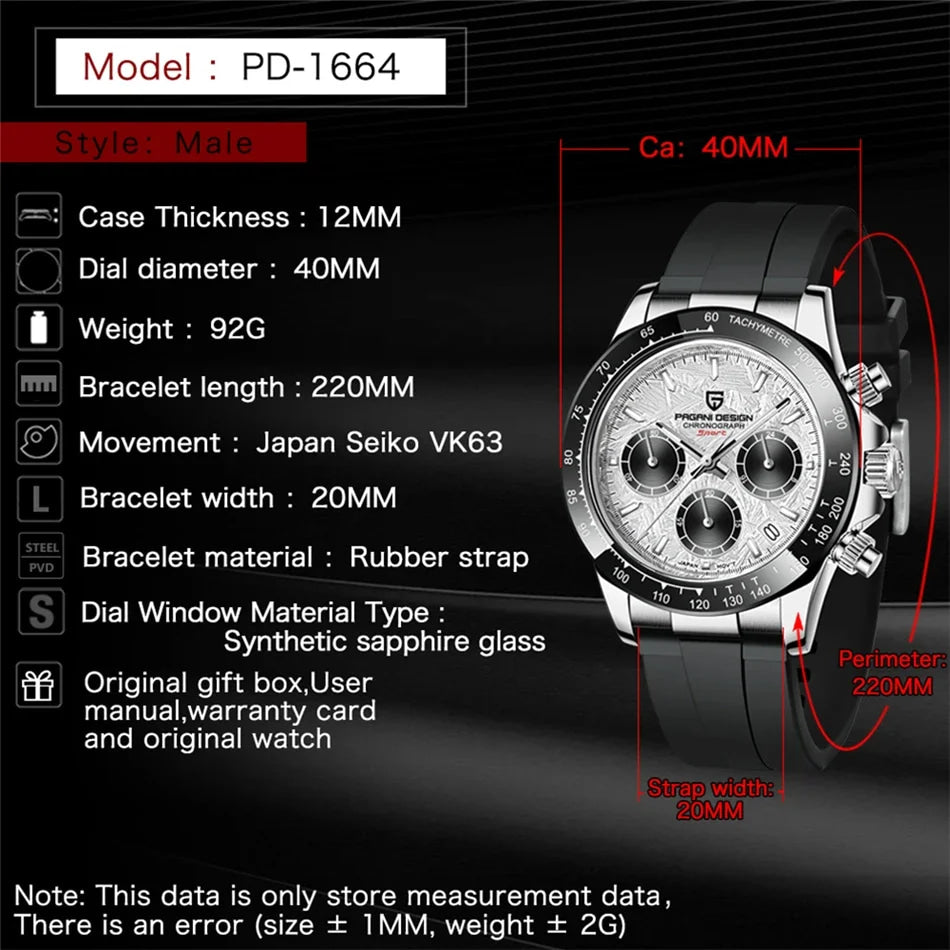 40mm New V2 PAGANI DESIGN Classic fashion Men Quartz Watches Sapphire Retro Chronograph Stainless Steel Waterproof Watch for Men