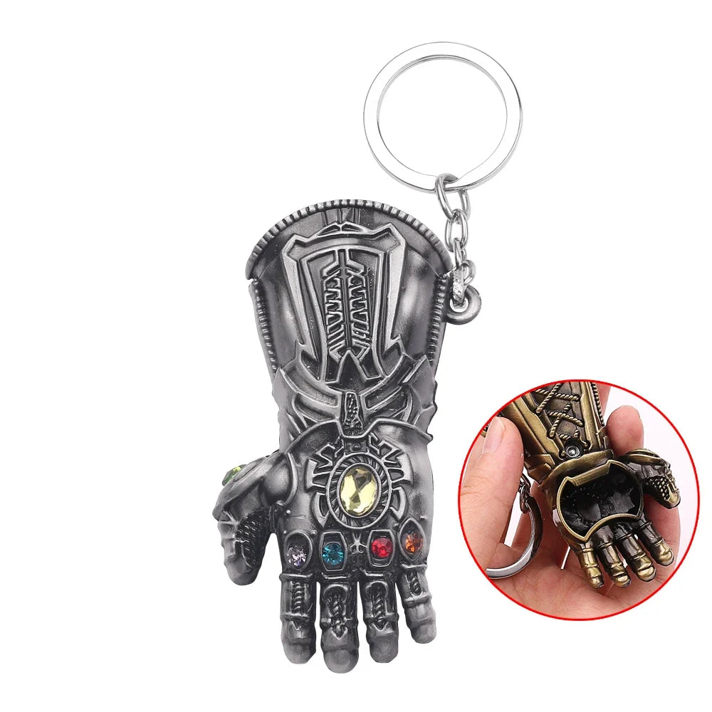 Movies The Avengers Thanos Infinity Gauntlet Bottle Opener Keychain Backpack Accessories Kids Keyrings Holder Pendant Gift