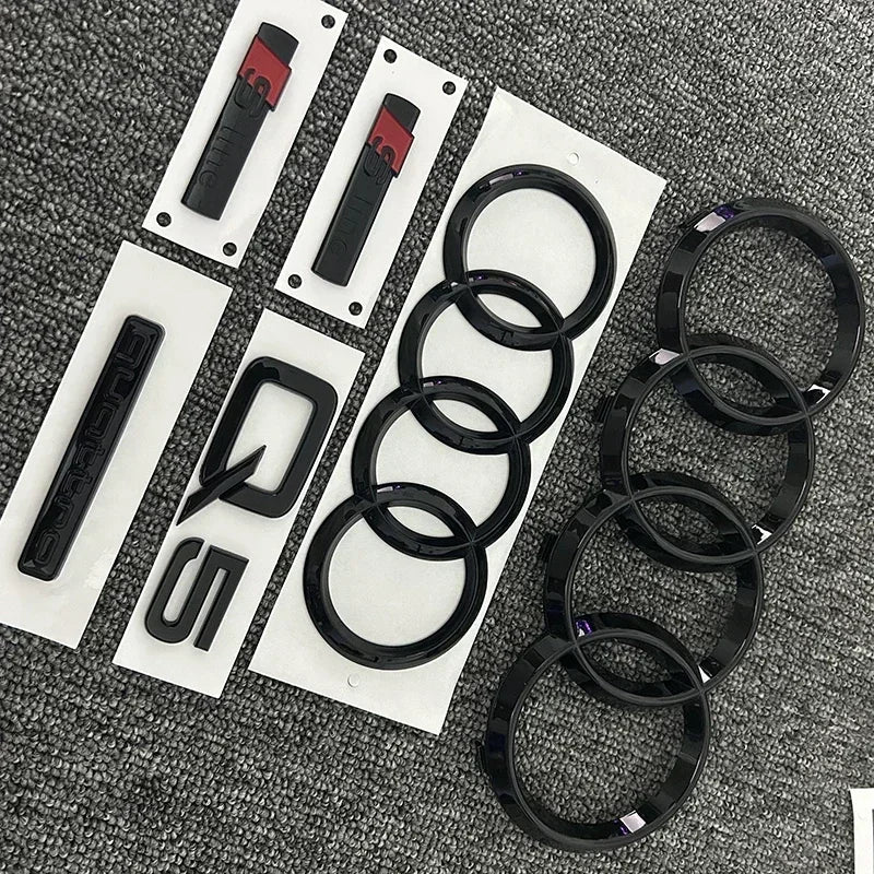 Car Front Hood Grill Emblem Rear Trunk Badge Sticker for Audi Q5 2014-2019 4 Ring Logo Q5 Sticker Quarrto Sline Side Decoration