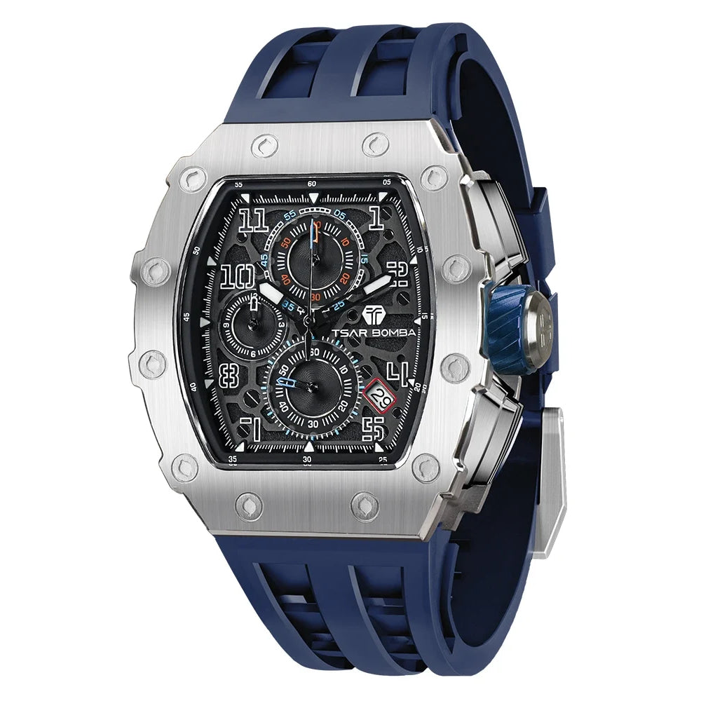 TSAR BOMBA Watch for Men Luxury Brand Tonneau Design Waterproof Clock Stainless Steel Wristwatch Fashion Rectangle Mens Watch