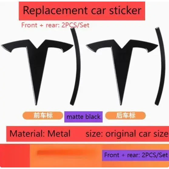metal For Tesla- Car Front Emblem Rear Trunk Emblem Suitable for Model 3 Mode Y logo replacement rear and rear logos blackening