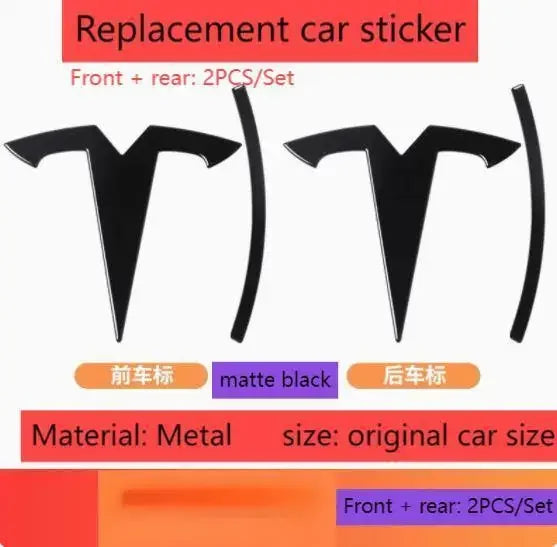metal For Tesla- Car Front Emblem Rear Trunk Emblem Suitable for Model 3 Mode Y logo replacement rear and rear logos blackening