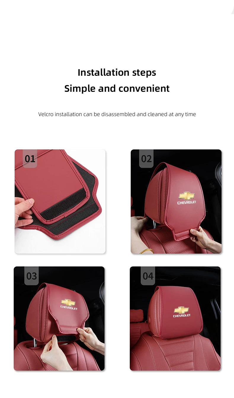 2Pcs Quality Leather Car Seat Headrest Covering Accessories For Chevrolet Corvette Montana TrailBlazer Silverado Traverse Camaro