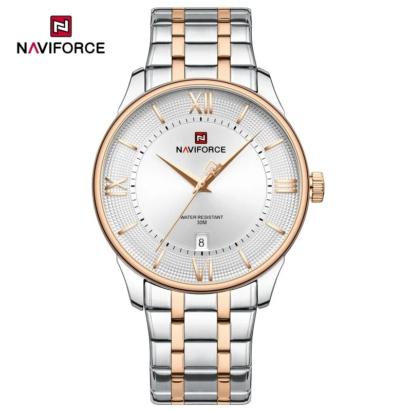 NAVIFORCE Men's Watch Classic Stainless Steel Strap 3ATM Waterproof Calendar Minimalist Dial Men's Chronograph Watch NF9272S