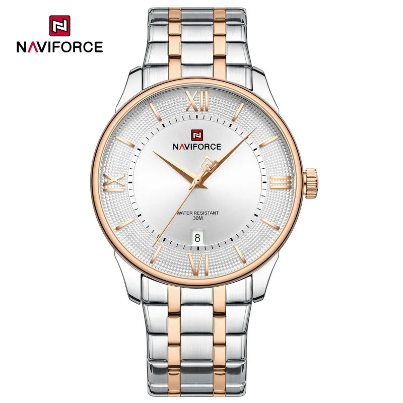 NAVIFORCE Men's Watch Classic Stainless Steel Strap 3ATM Waterproof Calendar Minimalist Dial Men's Chronograph Watch NF9272S