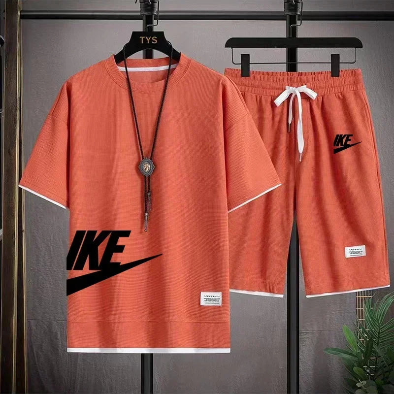 Fashionable, casual and trendy men's sportswear set, short-sleeved T-shirt and outdoor summer sports shorts set, new size M-3XL