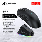 Attack Shark X11 Conexión tricodo 2,4 GHz/con cable/Bluetooth PAW3311 22K000DPI 400IPS RGB Ratón para juegos de PC