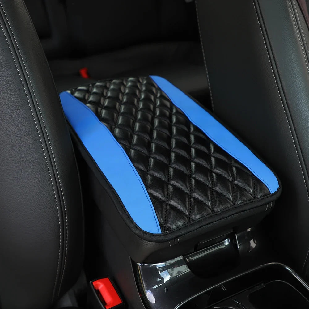 Checkered PU Leather Car Armrest Pad Embroidered Center Console Interior Accessory for All Seasons  WOMEN