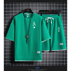Fashionable casual men's sports suit short-sleeved T-shirt and outdoor summer sports shorts two-piece set daily casual