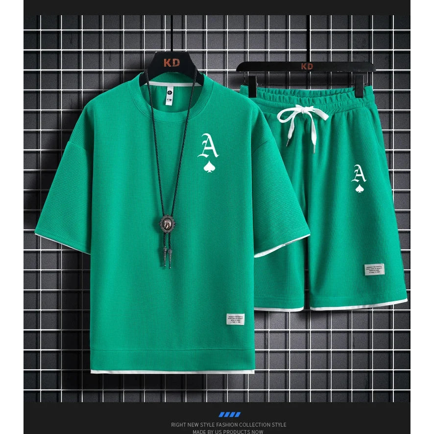 Fashionable casual men's sports suit short-sleeved T-shirt and outdoor summer sports shorts two-piece set daily casual