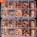 Juego de tuercas y pernos de junta de arandela de cobre, Kit surtido de sellos de anillo plano con caja //M8/M10/M12/M14 para tapones de sumidero, 100/200 Uds.