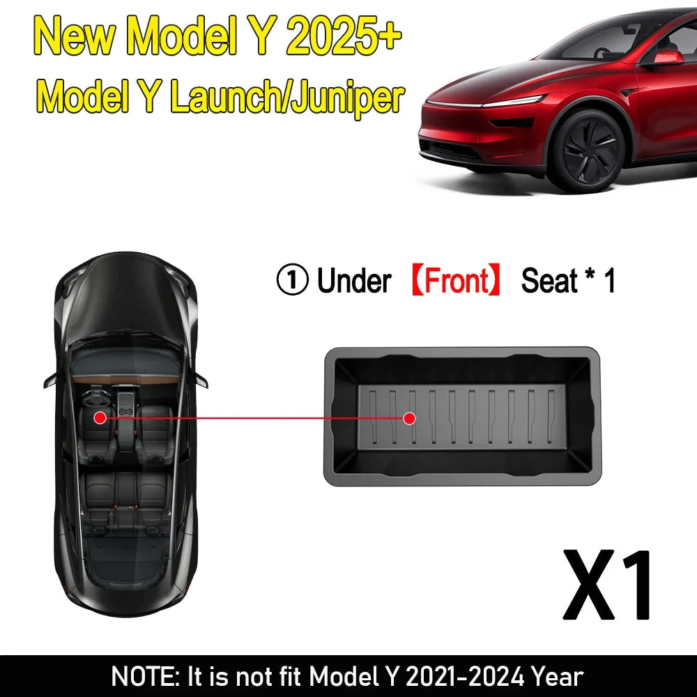TPE Under Seat Storage Box For Tesla Model Y Juniper 2025 Center Console Organizer Bin Front Backseat Bag Trash Tray Accessories