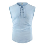 Men's Tank Tops Cotton Linen Breathable Lightweight Solid Color Drawstring Design V-neck Cool Feeling Vacation Style Male Tops