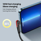 120W USB C Cable 90 Degree For OPPO Fast Charging Cord For Samsung S21 xiaomi 14 iPhone15 Quick Charging Data Wire Charger Cable