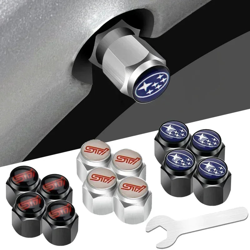 Car Wheel Tire Valve Stem Caps Air Cover with Wrench for Subaru Forester Ascent BRZ STI Exiga Legacy Outback Tribeca WRC WRX XV