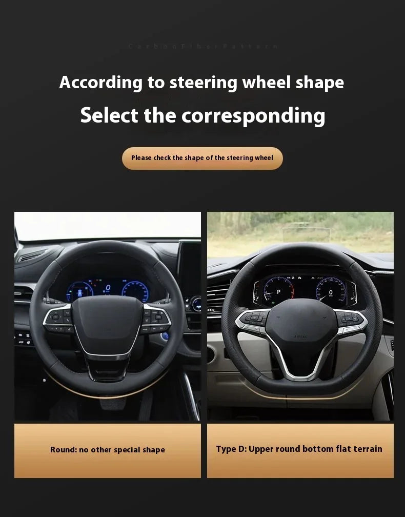 For Ford Mondeo Focus Raptor Puma Edge Explorer Ecosport Ranger F150 Kuga Car AntiSlip Carbon Fiber Leather Steering Wheel Cover