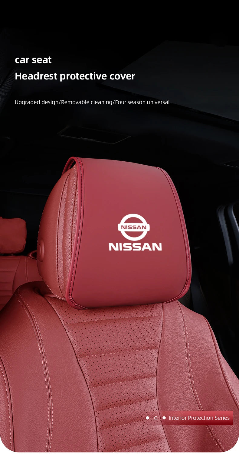 Leather Car Headrest Cover Front Rear Seat Pillow Protective Set For Nissan Sylphy N7 Teana Qashqai Note J10 J11 Navara Juke GTR