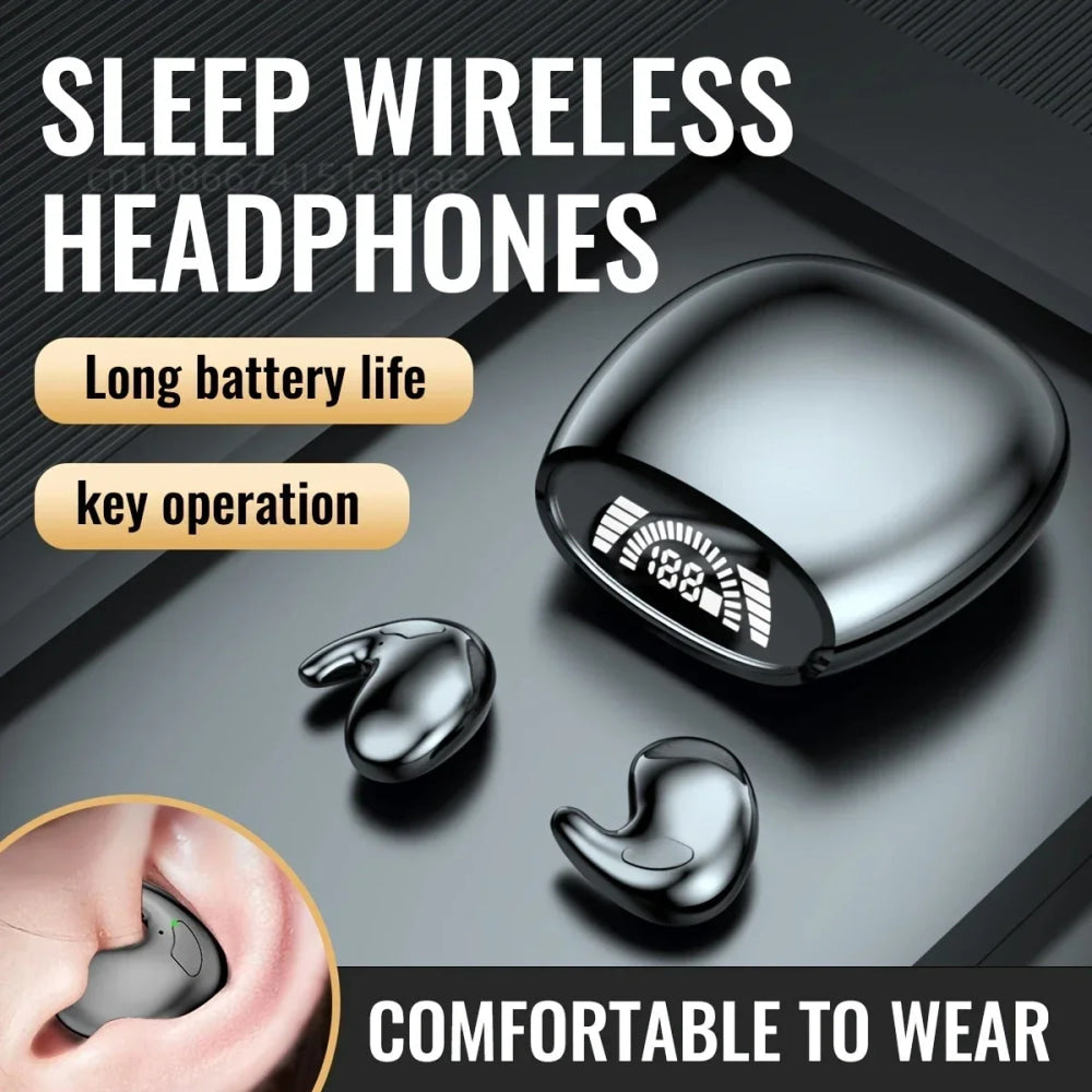 HOMEFISH Sleep Wireless Earbuds Bluetooth 5.3 Ultra - Thin Painless Wear ENC Noise Cancelling Long Battery with LED Display