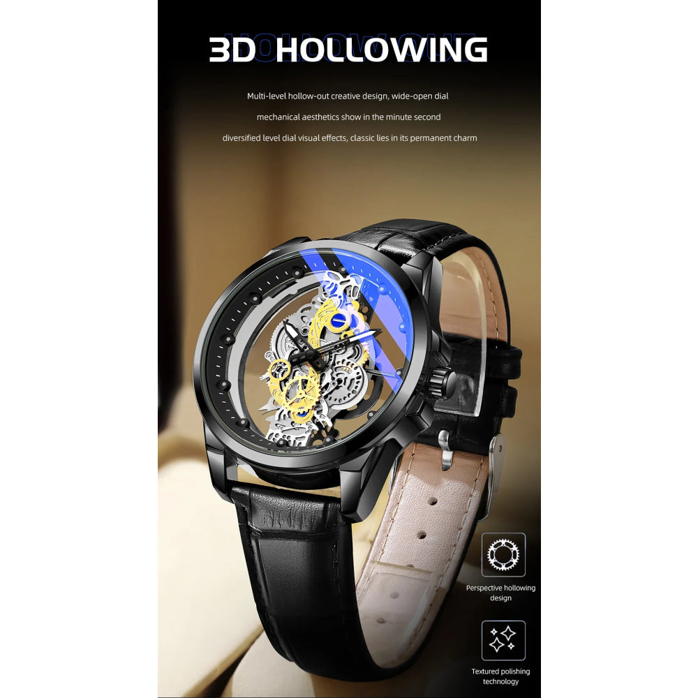 TPW Hot Trendy Fashion Wholesale Men Golden Black Blue Skeleton NOT Automatic Watch Quartz Wrist Watches Luxury 2024