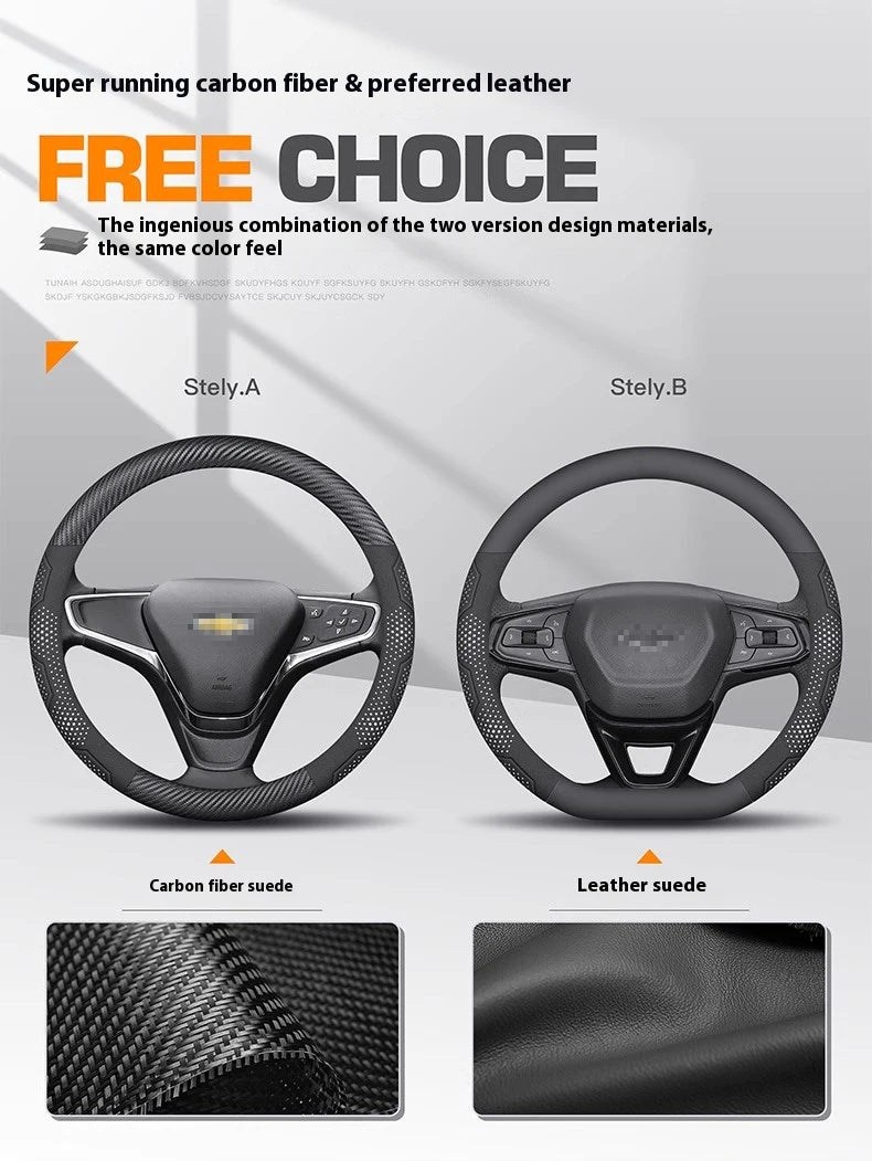 For Chevrolet Cruze Bolt Aveo Spark Onix capti Cavalier Carbon fiber Suede Microfiber Car Steering Wheel Cover Auto Accessories