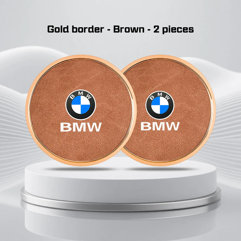 2Pcs Leather Car Coaster Anti-slip Mat Cup Holder Pad For BMW X1 X2 X3 X4 X5 X6 X7 1 3 5 6 7 Series E60 E90 E70 G20 G30 G7
