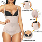 Vensslim Full Body Shapewear Cross Compression Abs Body Shaper Women Slimming Bodysuit Push Up Vest Tummy Control Open Crotch