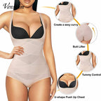Vensslim Full Body Shapewear Cross Compression Abs Body Shaper Women Slimming Bodysuit Push Up Vest Tummy Control Open Crotch