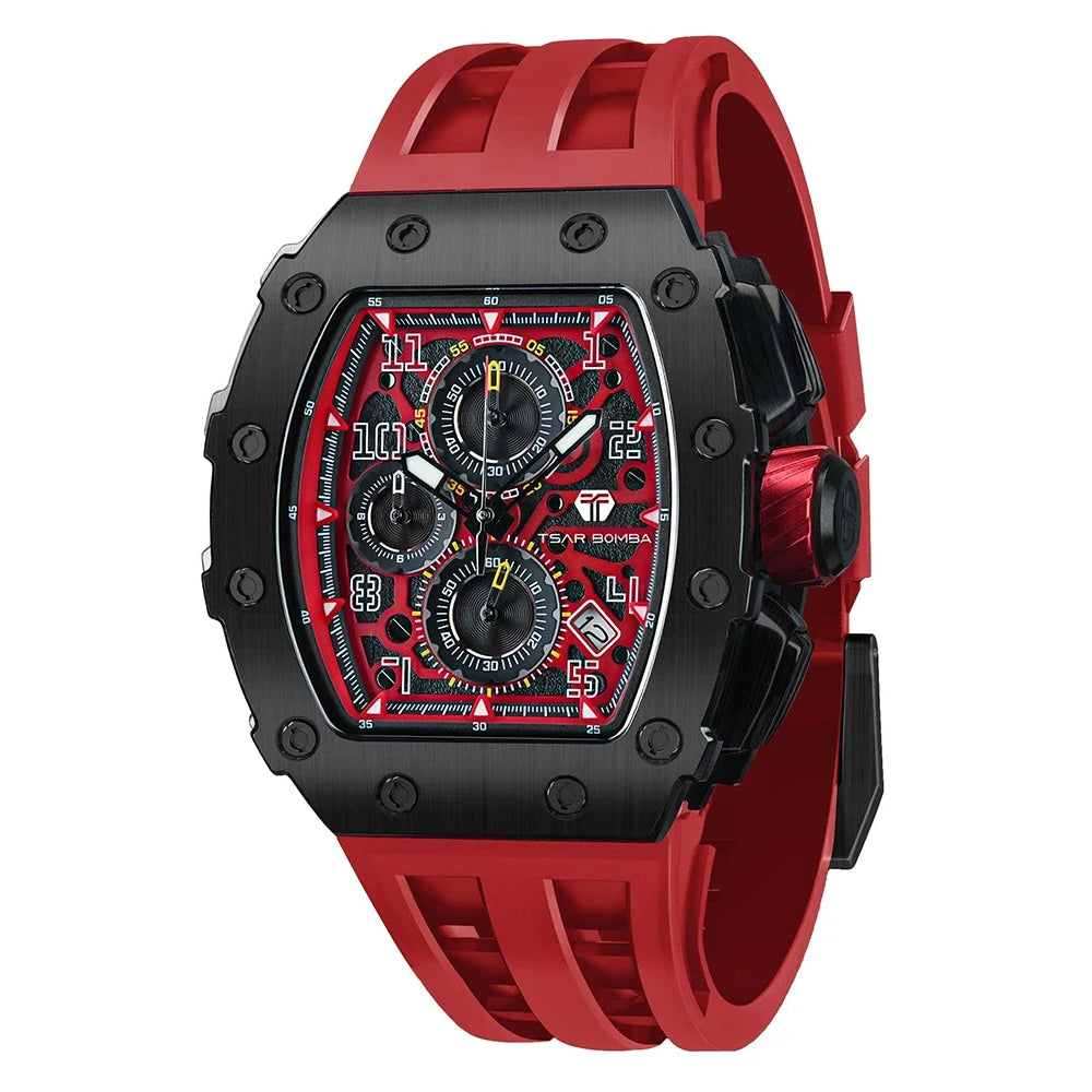 TSAR BOMBA Watch for Men Luxury Brand Tonneau Design Waterproof Clock Stainless Steel Wristwatch Fashion Rectangle Mens Watch