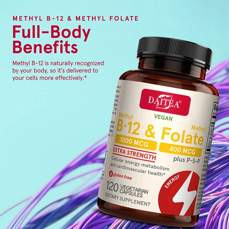 Folic Acid Supplement - Contains Vitamin B6, B12, Promotes Heart Health, Nervous System Health, Energy, and Immunity