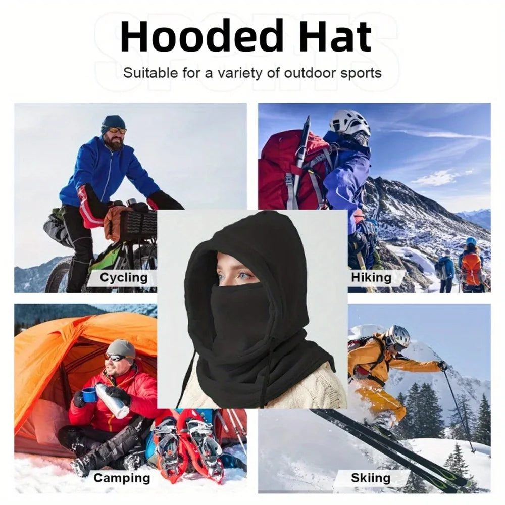 Pasamontañas de invierno Unisex con capucha de punto, bufanda para bicicleta a prueba de viento, gorro para hombres y mujeres, máscara de esquí de lana cálida con cordón, equipo para clima frío