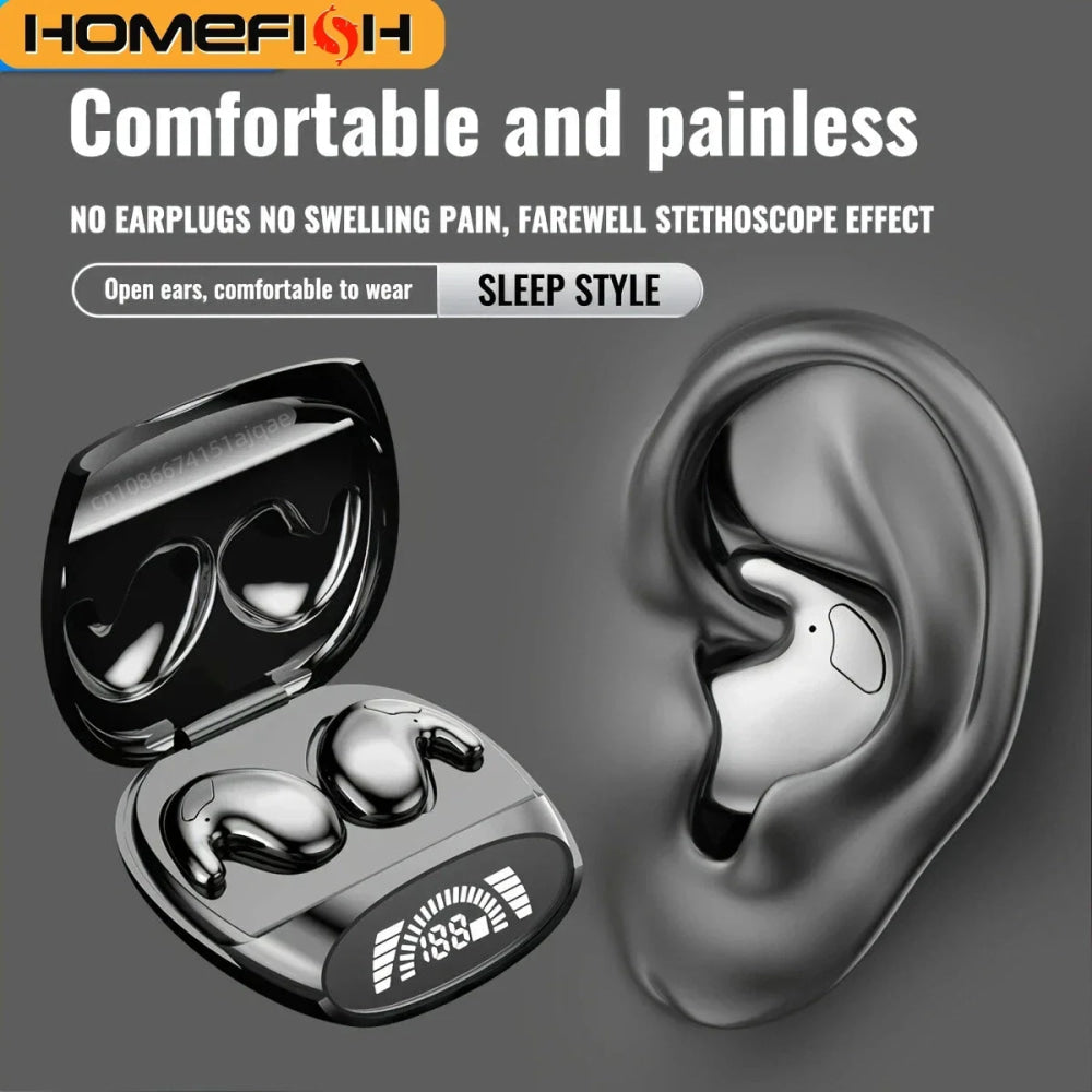 HOMEFISH Sleep Wireless Earbuds Bluetooth 5.3 Ultra - Thin Painless Wear ENC Noise Cancelling Long Battery with LED Display