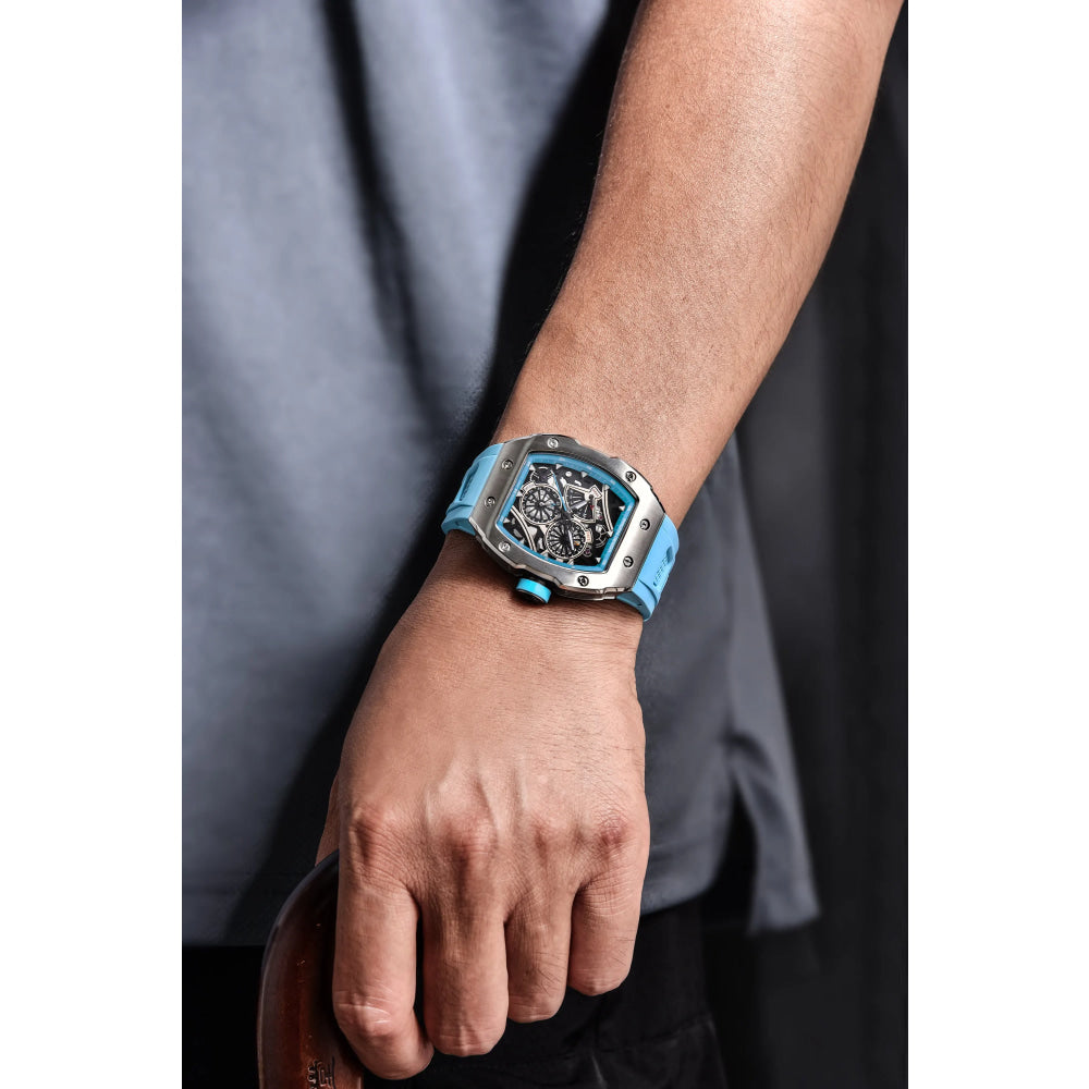 PAGANI DESIGN skeleton Watch Sapphire YS012 Automatic Men’s Quartz Watch Silicone Square Clock Waterproof Relogio Masculino