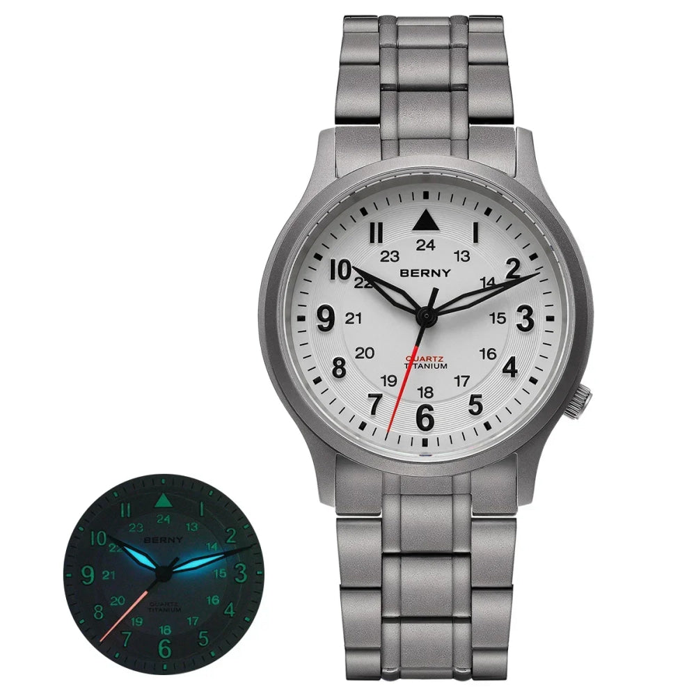 BERNY Full Titanium Watches for Men Outdoor Quartz Men's Field Wristwatch VH31 Super Luminous Sapphire Easy Read Watch