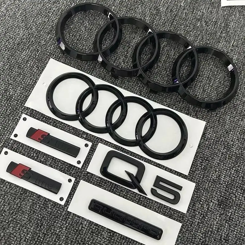 4 Ring Logo Car Front Hood Grill Emblem for Audi Q5 2014-2019 Q5 Sticker Quarrto Sline Side Decoration Rear Trunk Badge Sticker