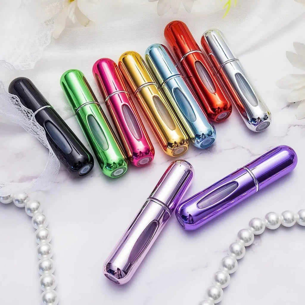 Mini atomizador de botella de Perfume recargable, pulverizador de aluminio, contenedor de líquidos portátil de viaje, herramienta dispensadora de cosméticos, 1 ud.