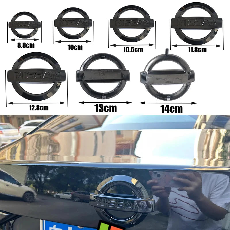 1pcs Nissan black ABS 8.8cm 10cm 10.5cm 11.8cm 12.8cm Car Front logo Rear Bumper tail door Car trunk Emblem sticker Accessories