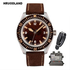 Hruodland F025 Retro Sport Men Watch HZ2565 Automatic Mechanical Stainless Steel Leather Strap Diving  reloj hombre watch for me