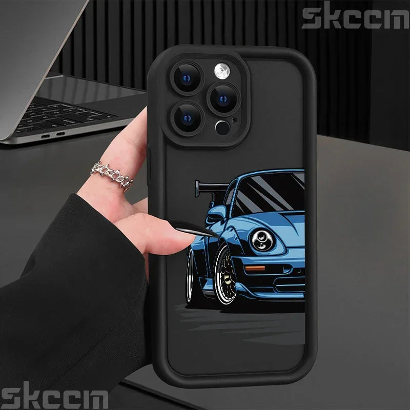 Fashions Car Pattern Silicone Phone Case For iPhone 17 16 Pro Max 15 14 11 12 13 7 8 16 Plus XS X XR Matte Shockproof Soft Cover