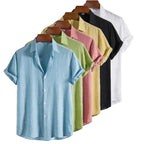 100% Cotton Linen Shirt Men Summer Short Sleeve Male T-shirts Breathable Tops Tee White Clothing Casual Fashion Shirts For Men