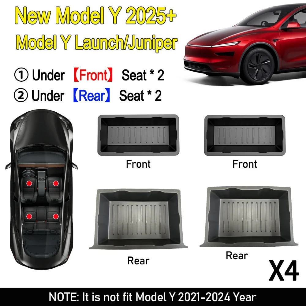 TPE Under Seat Storage Box For Tesla Model Y Juniper 2025 Center Console Organizer Bin Front Backseat Bag Trash Tray Accessories