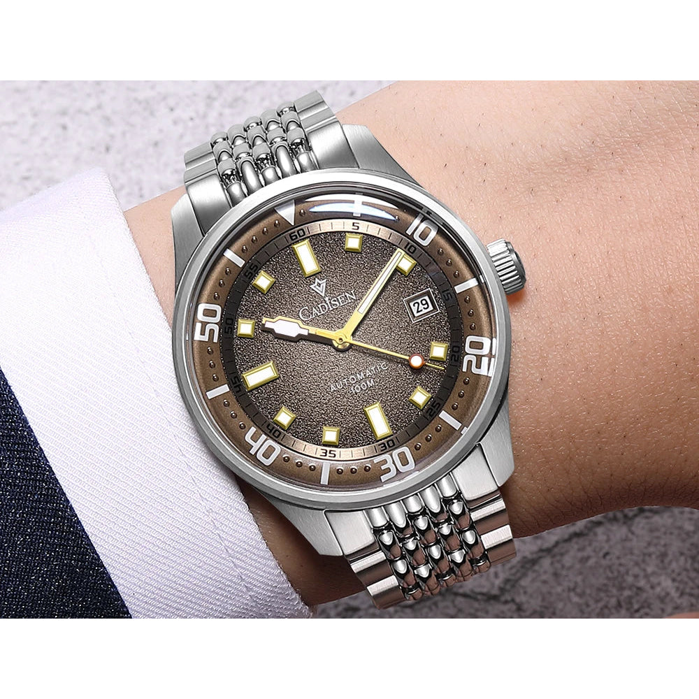 CADISEN Automatic Mechanical Watch Man Silver Business Casual Waterproof Watch Japan MIYOTA 8215 Movement Luminous Men's Watch