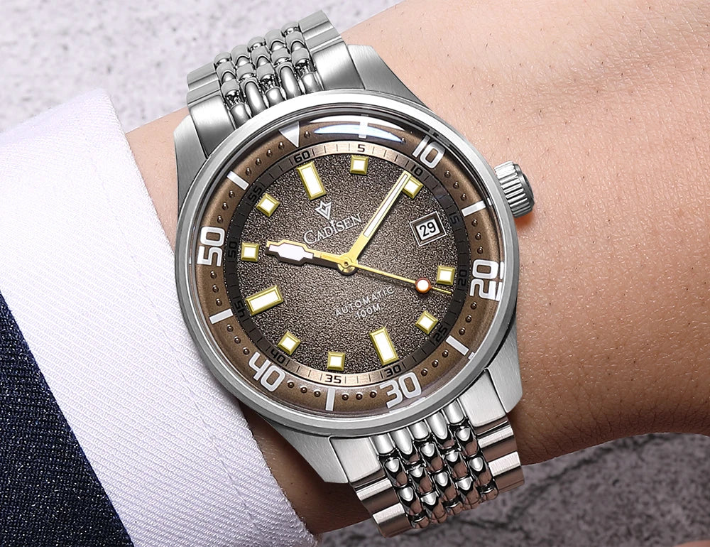 CADISEN Automatic Mechanical Watch Man Silver Business Casual Waterproof Watch Japan MIYOTA 8215 Movement Luminous Men's Watch