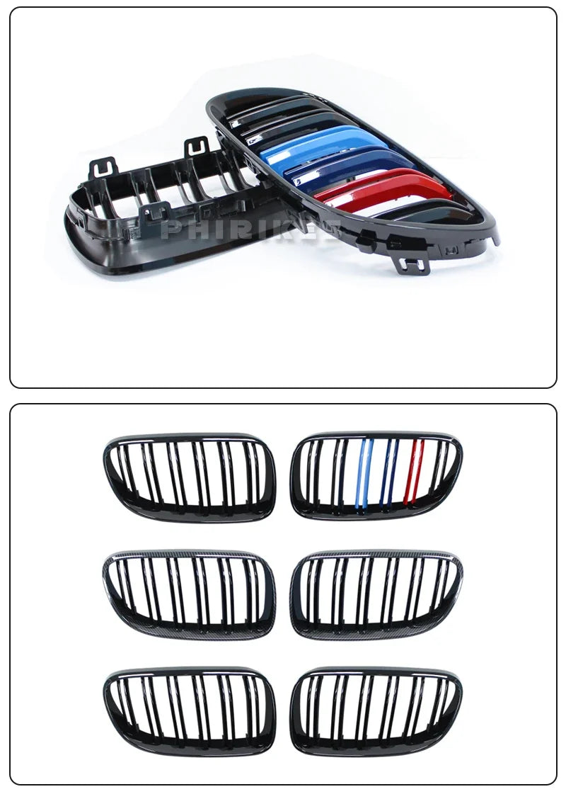 2Pcs Car Style Black Front Kidney Double Slat Grill Grille for-BMW E92 E93 3-Series 328I 335I Coupe LCI 2010-2013